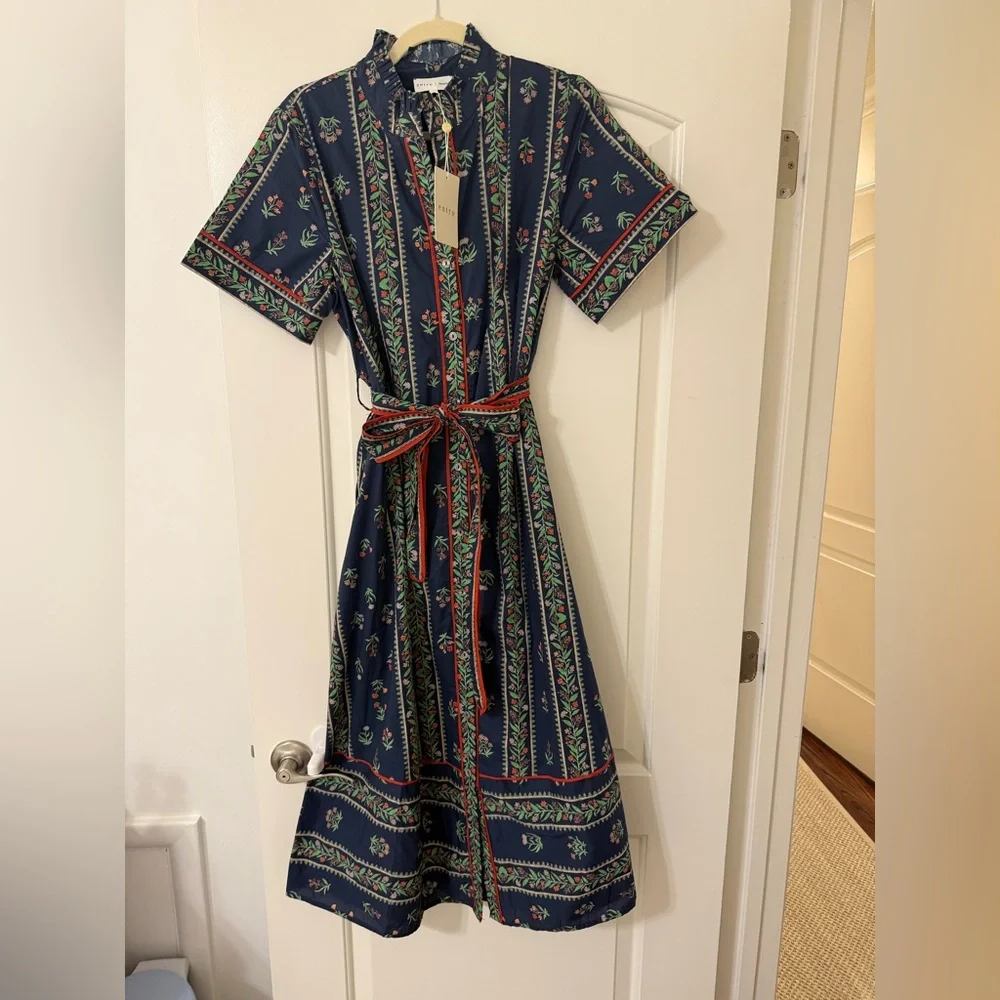 NWT- Entro navy multi floral print cotton maxi shirt dress size M - Picture 7 of 8